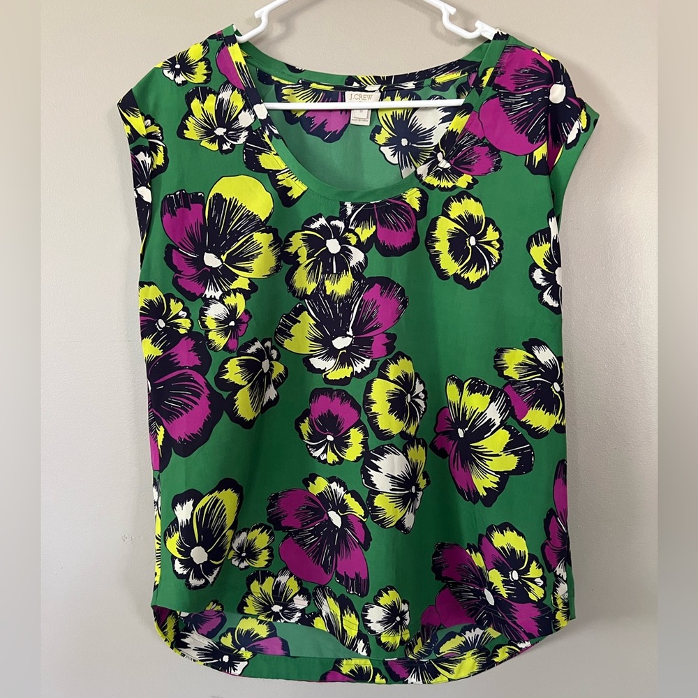 J. Crew Floral Blouse Sleeveless Women’s Green Pink Yellow